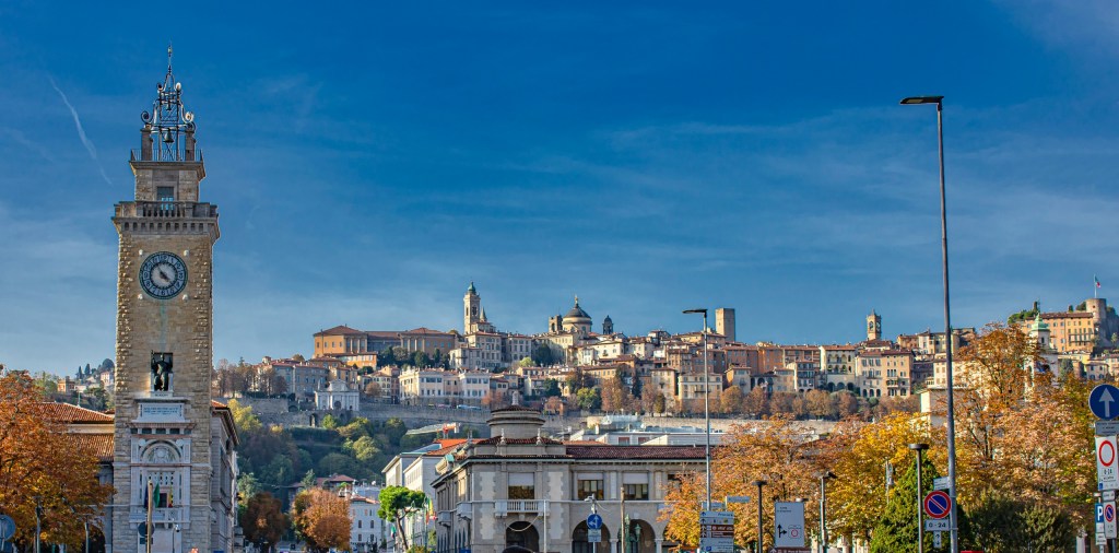 View of Bergamo skyline: Bergamo marks the start of the UNESCO Venetian Fortress cities.