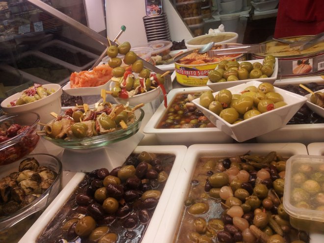 olives at the local market in Barcelona