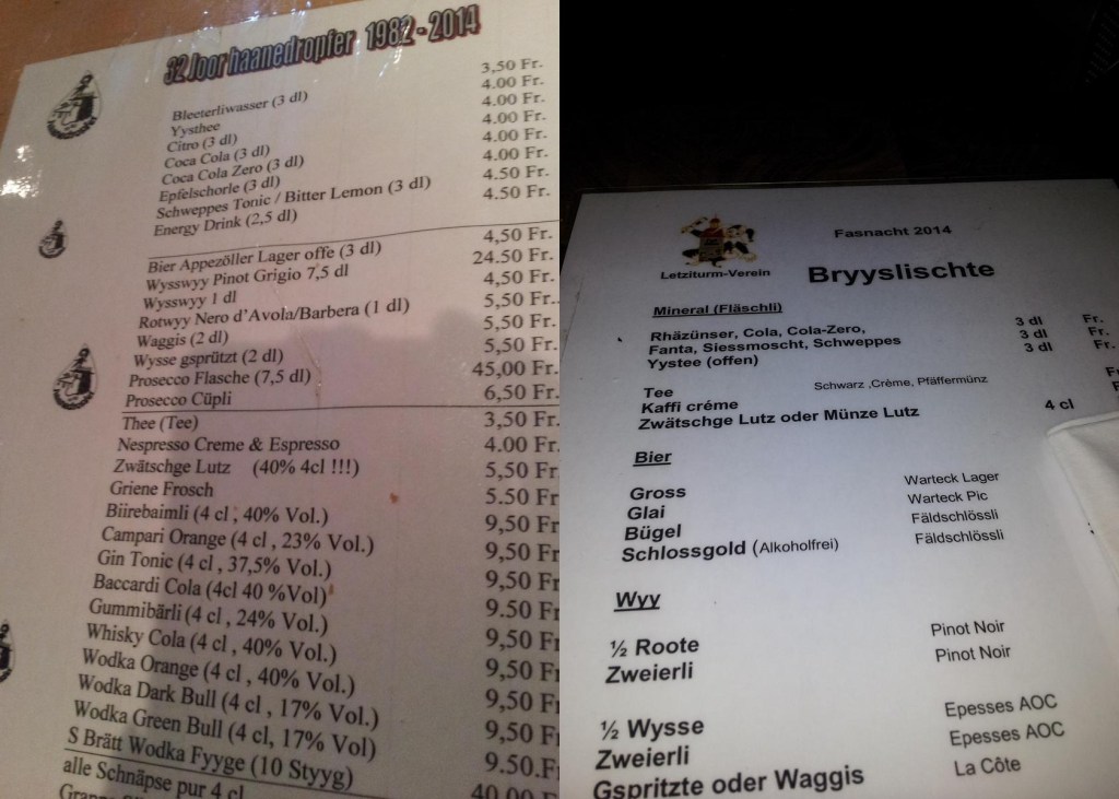 Basel Fasnacht Menu in Basel German