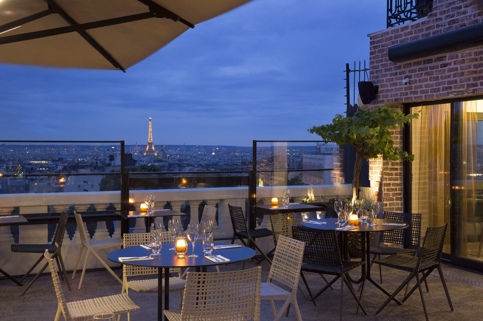 Great view of Eiffel Tower from the terrace of Hotel Terras,Montmartre,Paris
